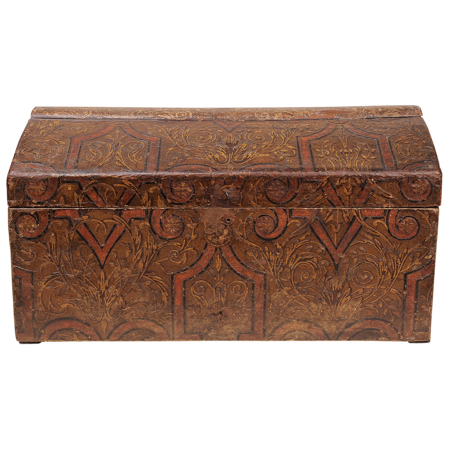 Antique Wooden Casket, Covered Impressed Paper