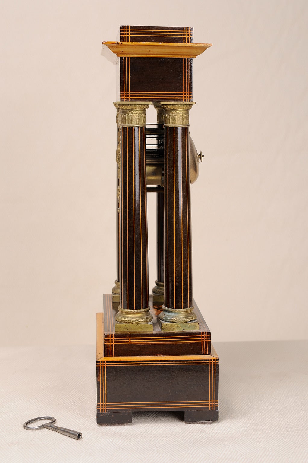 Napoleon III  French Rosewood and Satinwood Portico Clock For Sale