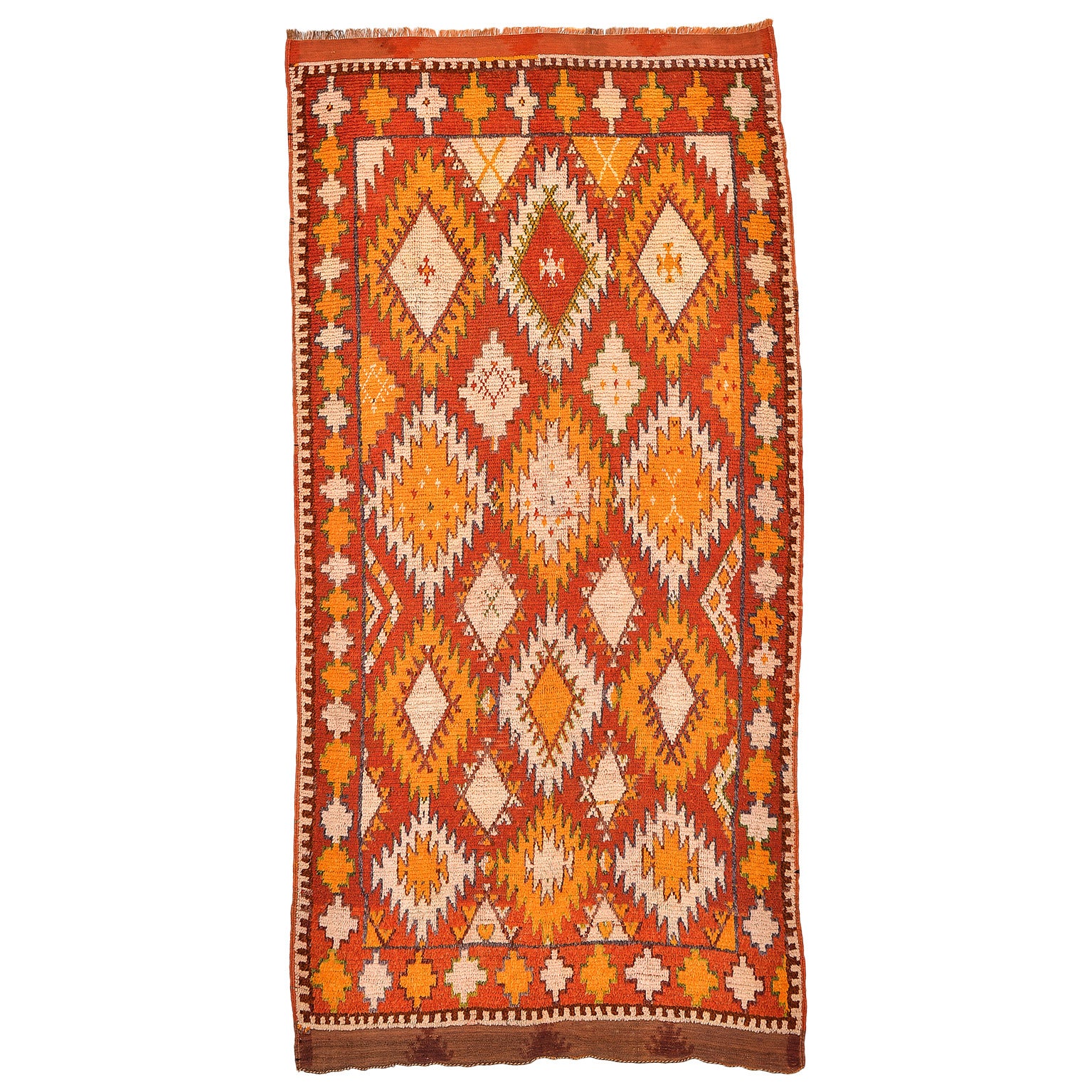  Yellow and Red Vintage Ait Touaya Moroccan Rug - 