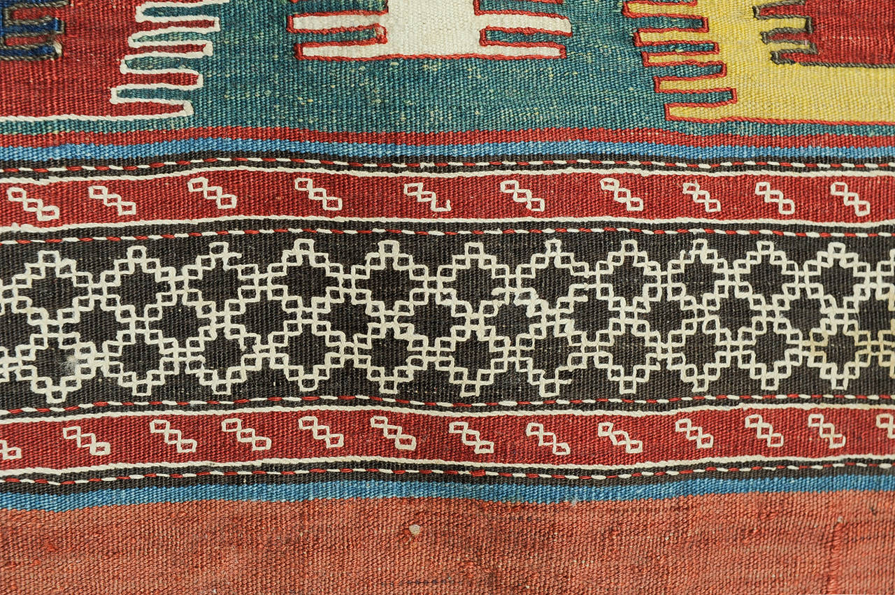 Hand-Knotted Caucasus Rare Perfect Polychrome Kilim KAZAK For Sale