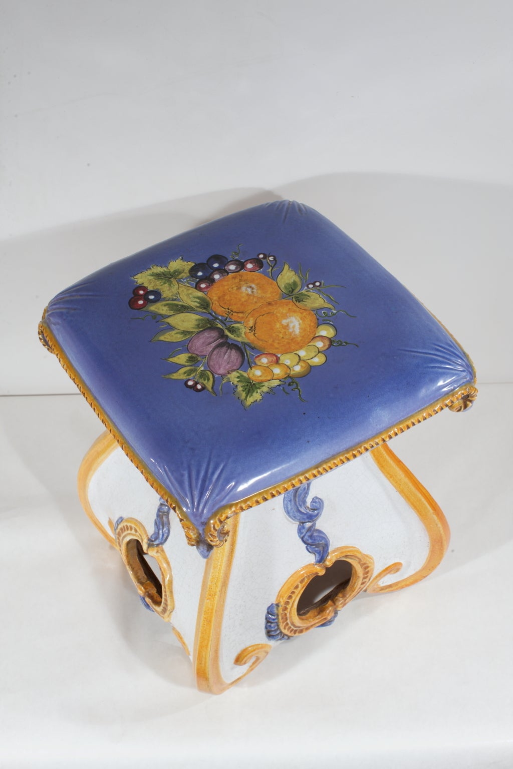 Italian Hand-Painted Ceramic Garden Stool For Sale 5