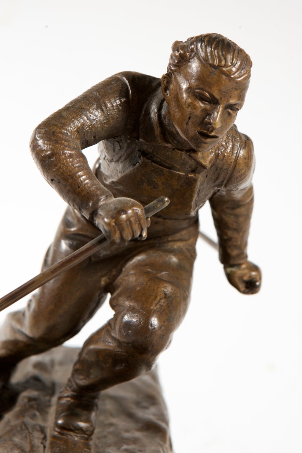 bronze skier sculpture