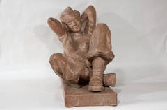 Terracotta Déco Sculpture Skier "Rest in mountains"