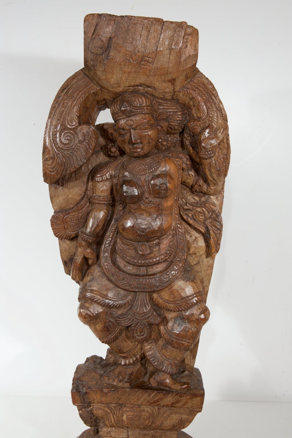 Antique wooden high relief from Gujarat, on antique basement - This sculpture is suitable as spectacular lamp base -
O/557 -
 