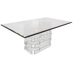 Lucite Base Dining Table with Thick Beveled Glass Top