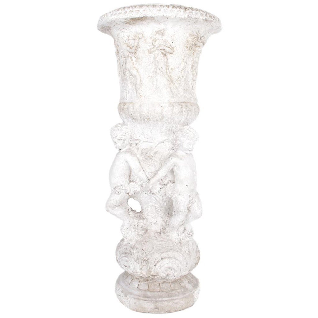 Cast Stone Figural Garden Urn For Sale
