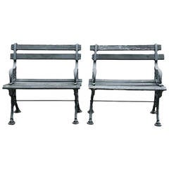 Early 20th Century Pair of Cast Iron and Wood Garden Benches