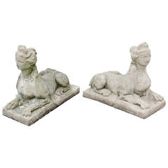 Pair of Egyptian Revival Cast Stone Sphinx Garden Sculptures