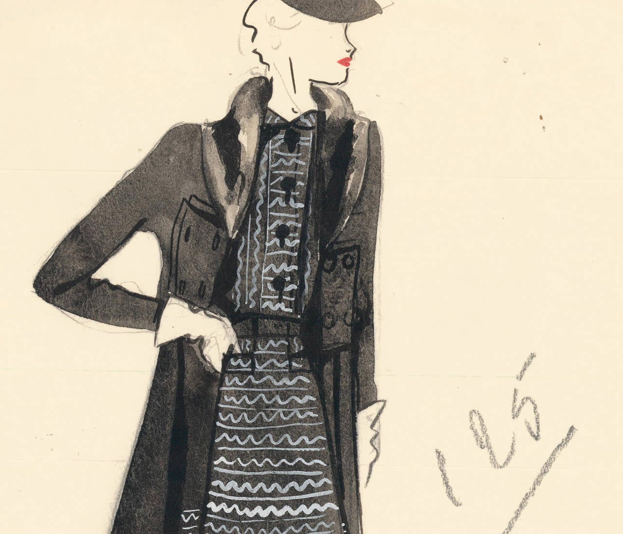 Original French Art Deco Fashion Designs by Charlotte Revyl For Sale 2