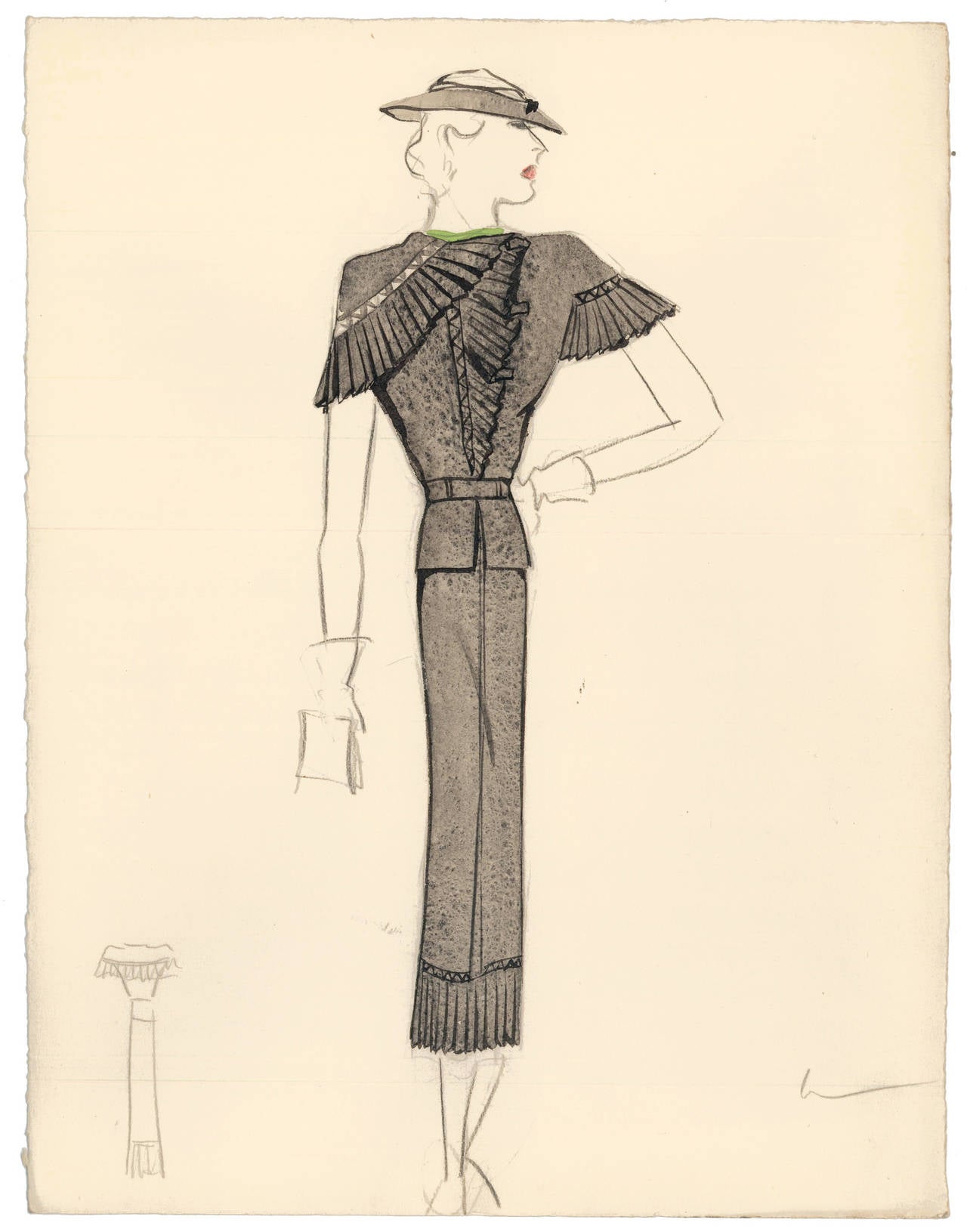 Mid-20th Century Original French Art Deco Fashion Designs by Charlotte Revyl For Sale