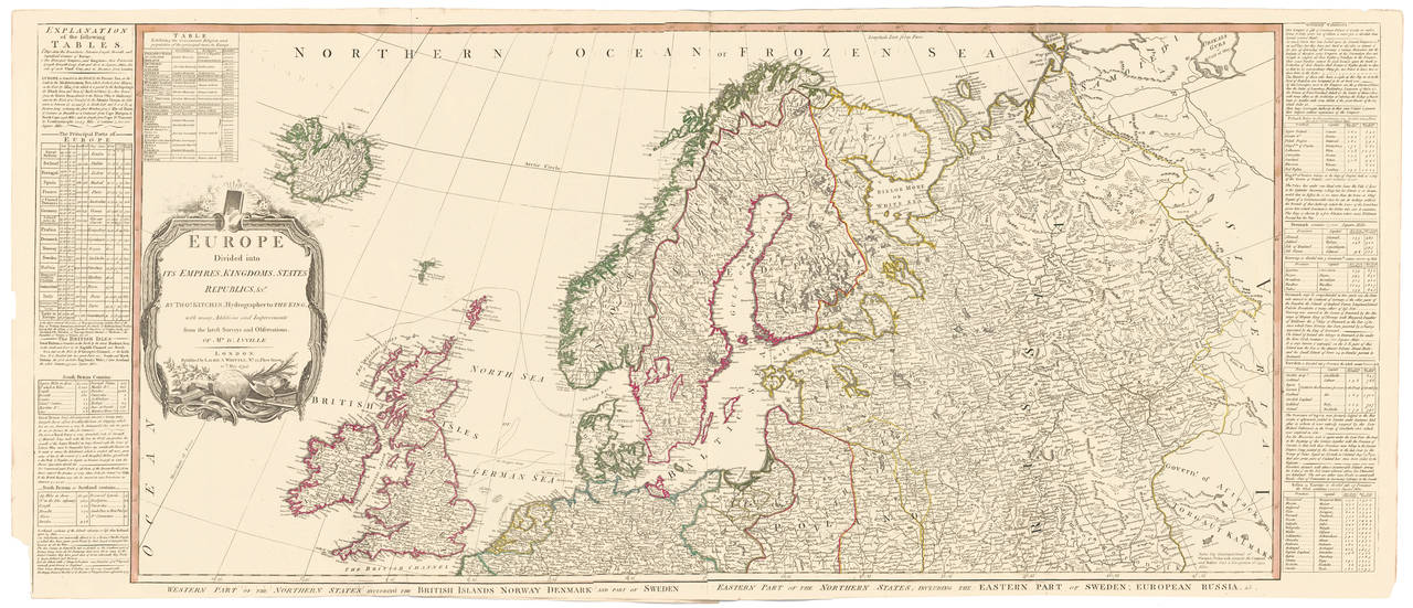 English Two-Part Large Hand-Colored Map of Europe from 1798 For Sale