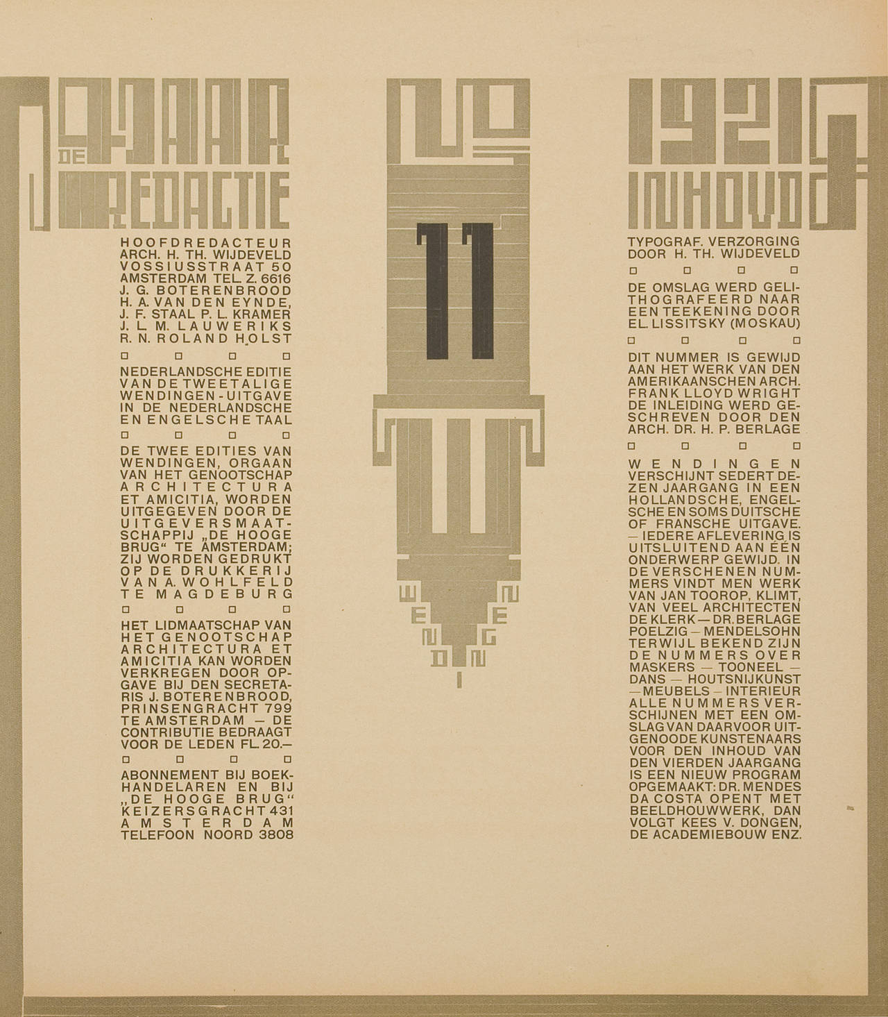 Dutch Wendingen, Frank Lloyd Wright issue with Lithographic Design by El Lissitzky