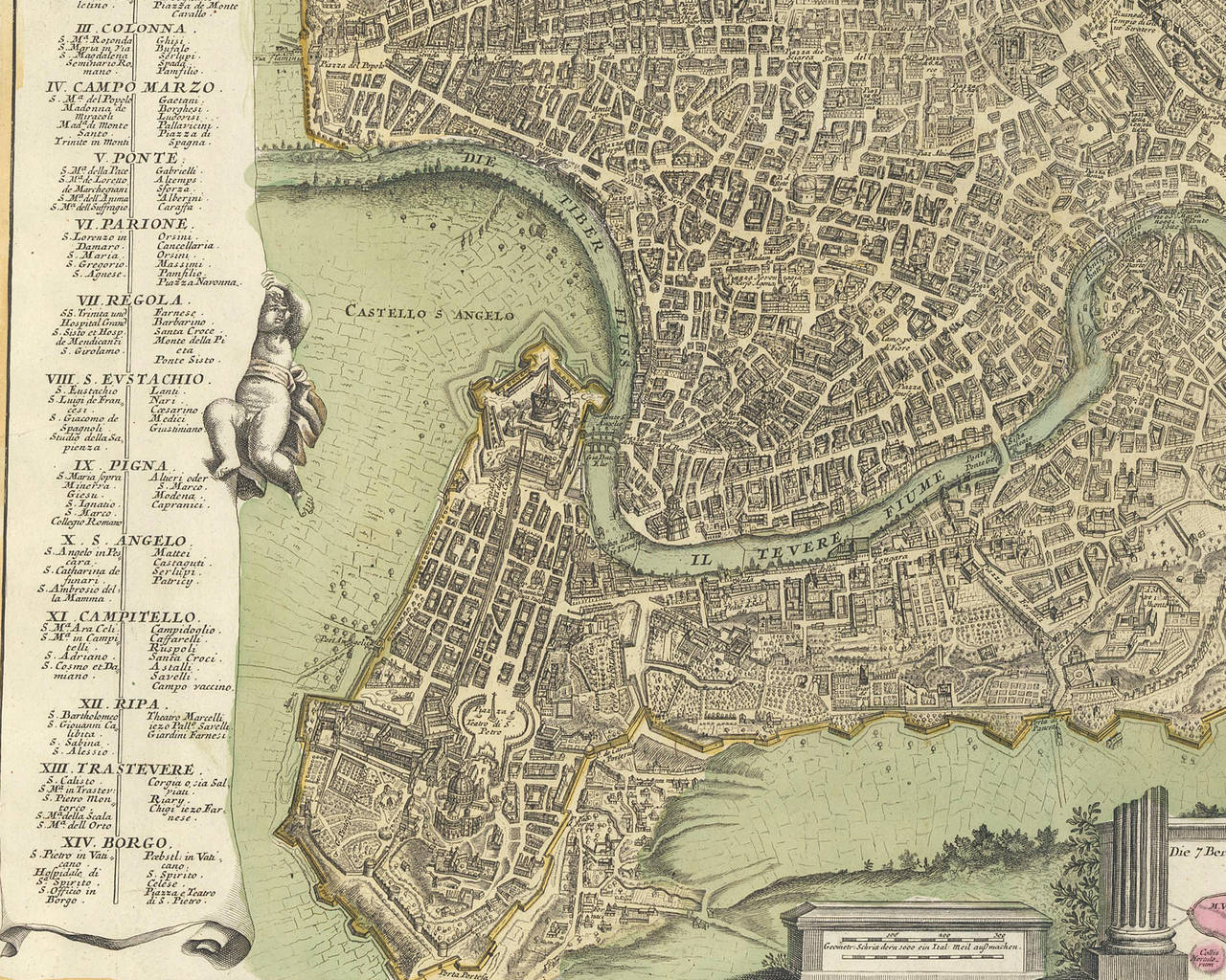 Hand-Colored Map of Rome, circa 1720 In Excellent Condition In New York, NY
