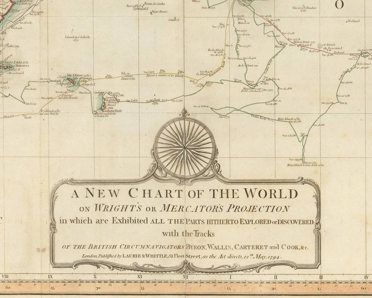 English Hand-Colored Map of the World from 1794
