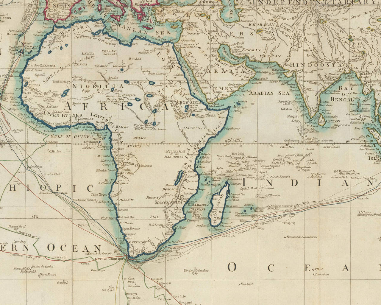 Late 18th Century Hand-Colored Map of the World from 1794