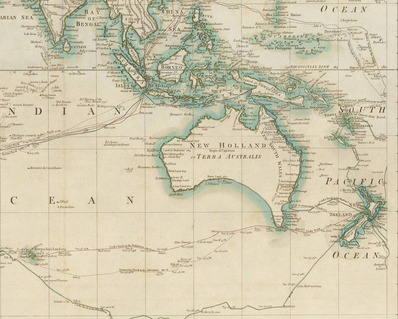 Paper Hand-Colored Map of the World from 1794