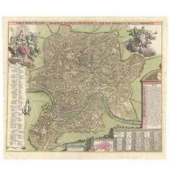 Antique Hand-Colored Map of Rome, circa 1720