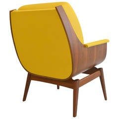 Retro Walnut Bentwood Scoop Chair in Bright Yellow