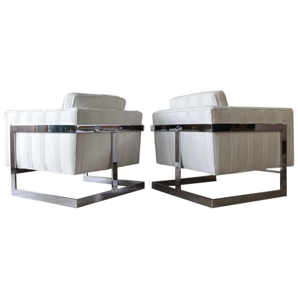 Pair of Architectural Club Chairs by Milo Baughman