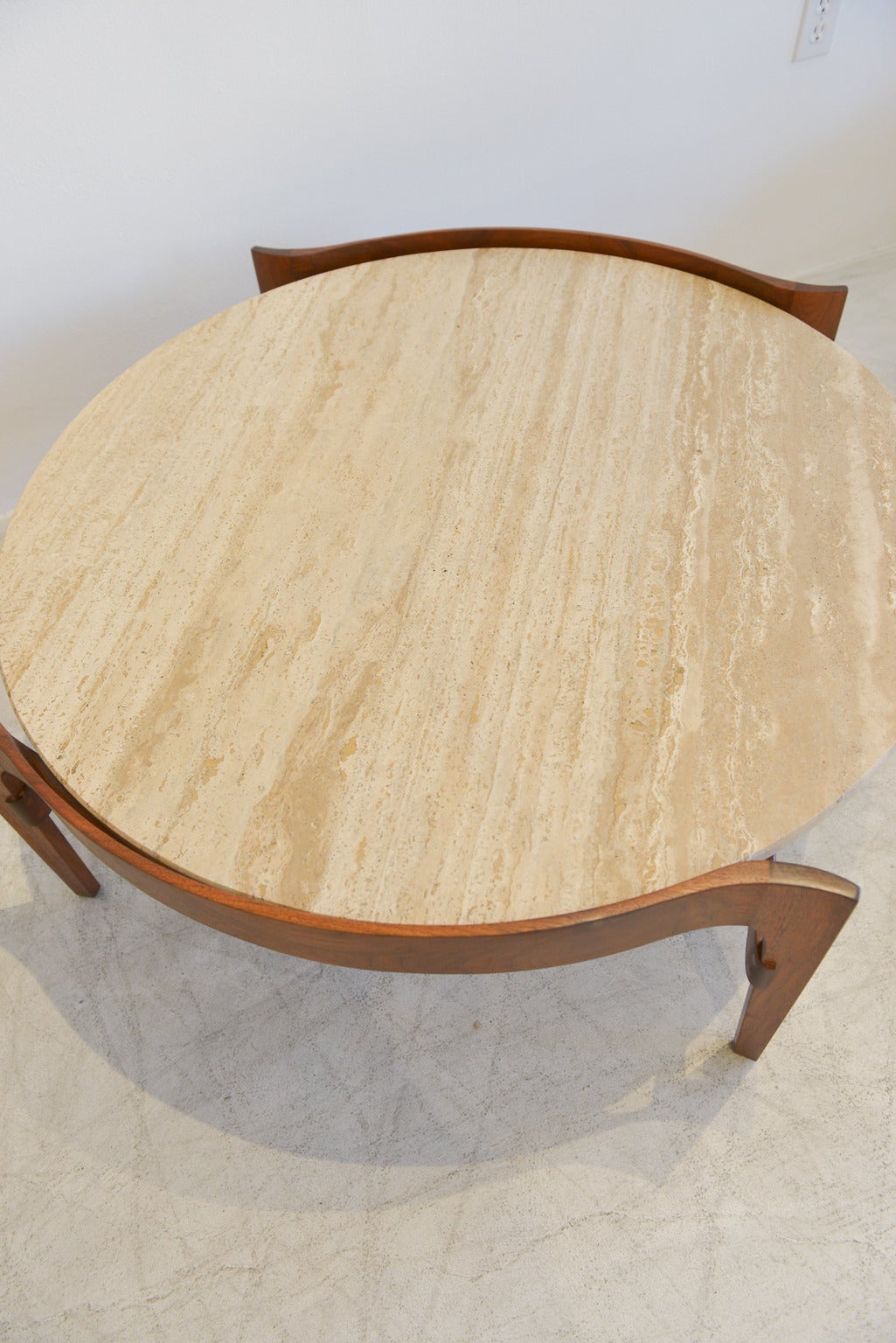 Mid-Century Modern Travertine and Sculptural Walnut Coffee Table