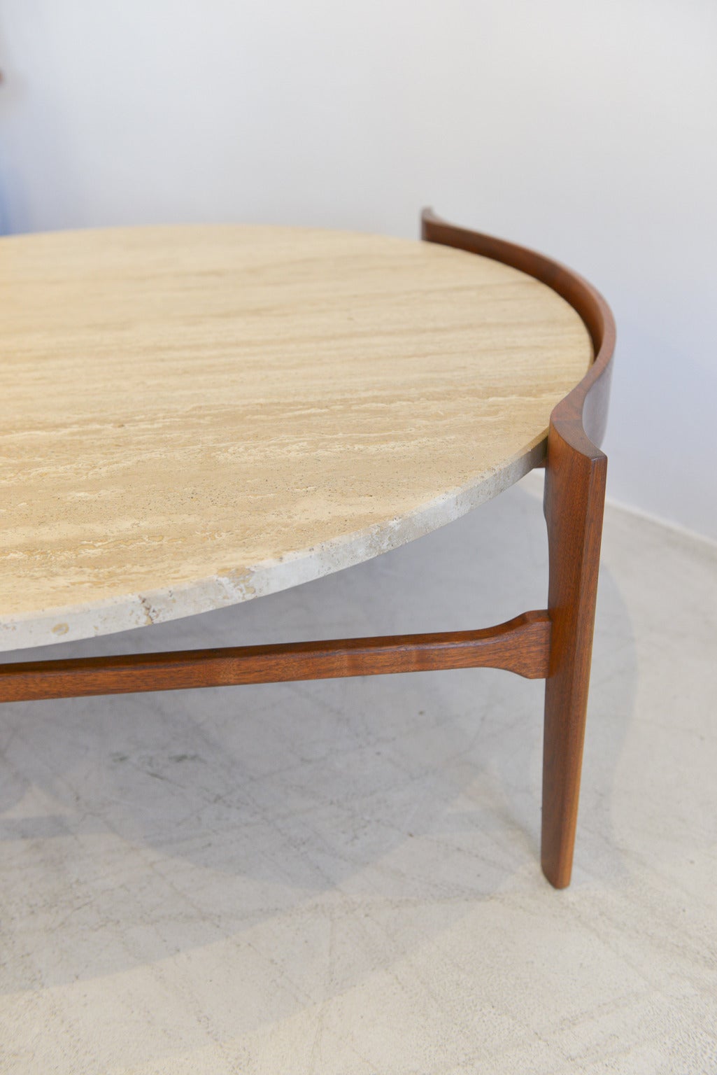 American Travertine and Sculptural Walnut Coffee Table