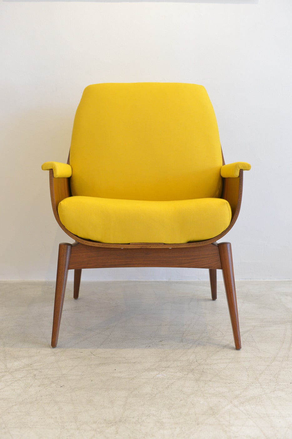 Mid-Century Modern Walnut Bentwood Scoop Chair in Bright Yellow