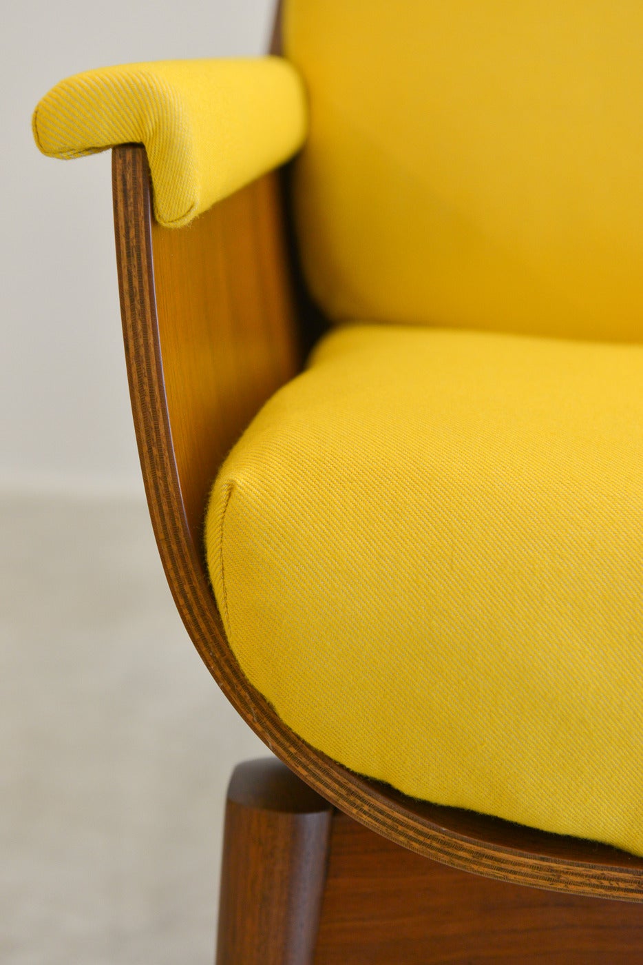 20th Century Walnut Bentwood Scoop Chair in Bright Yellow
