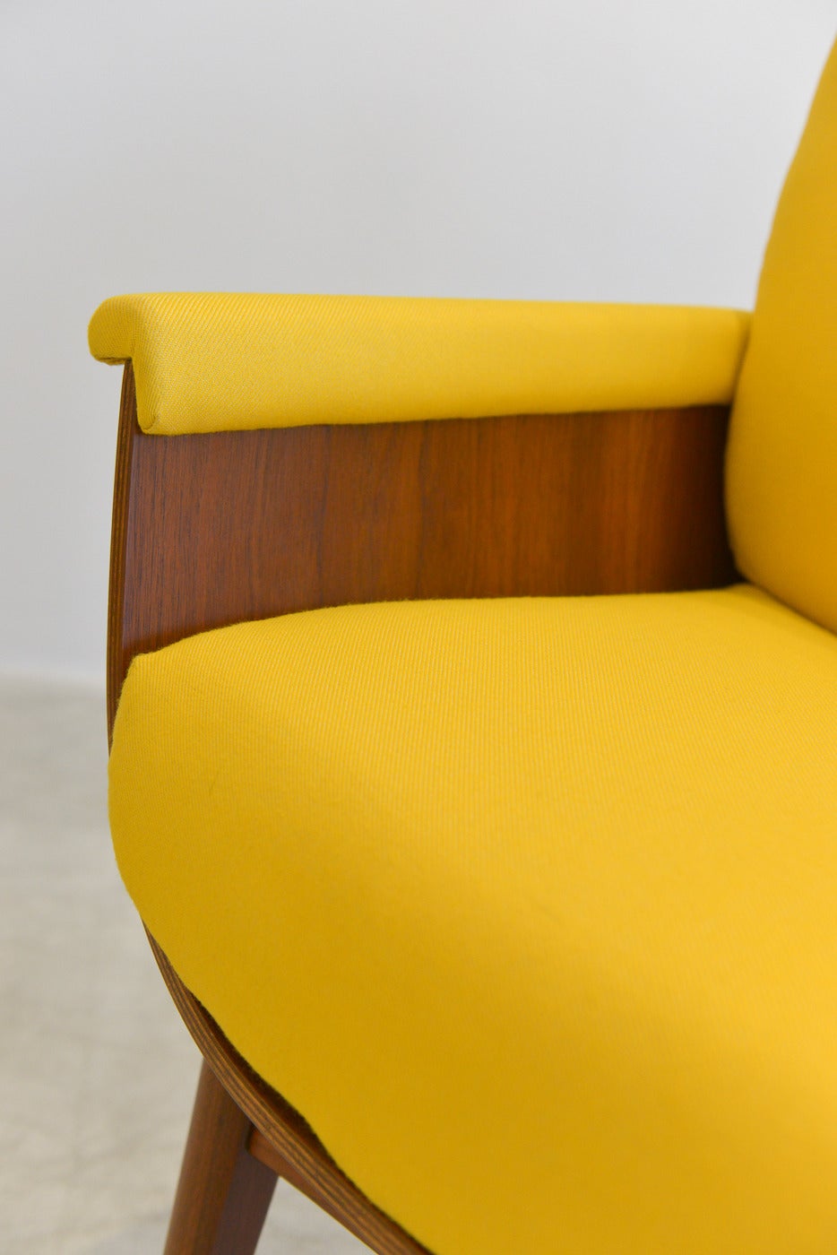 Fabric Walnut Bentwood Scoop Chair in Bright Yellow
