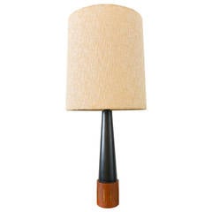 Teak and Ebonized Wood Lamp with Brass Detail