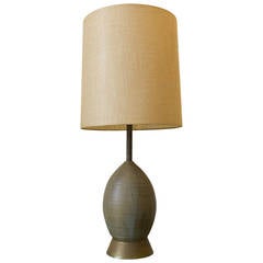 Hand Thrown Ceramic Lamp with Brass Accents