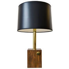Rosewood Block Lamp with Brass Accents