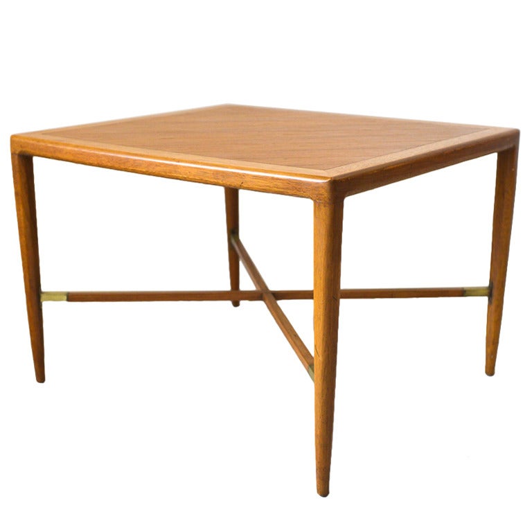 Mahogany and Brass X-Base Side or End Table by Tomlinson