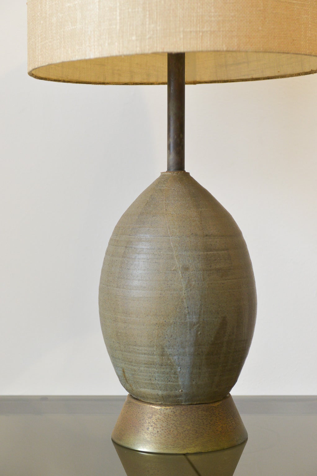 Hand Thrown Ceramic Lamp with Brass Accents