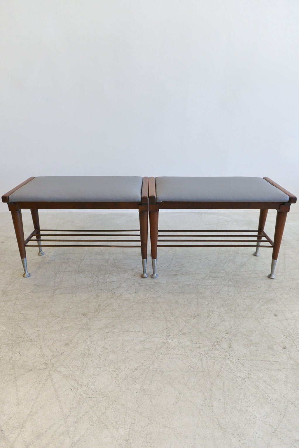 Swedish Important Pair of Edmond Spence Walnut and Leather Benches