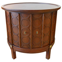 Walnut and Brass Circular Drum Cabinet