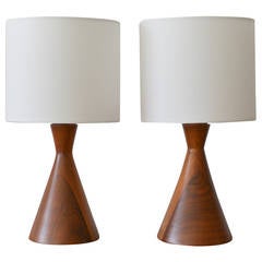 Pair of Petite Danish Walnut Table Lamps
