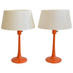 Pair of Orange Table Lamps by Gerald Thurston for Lightolier