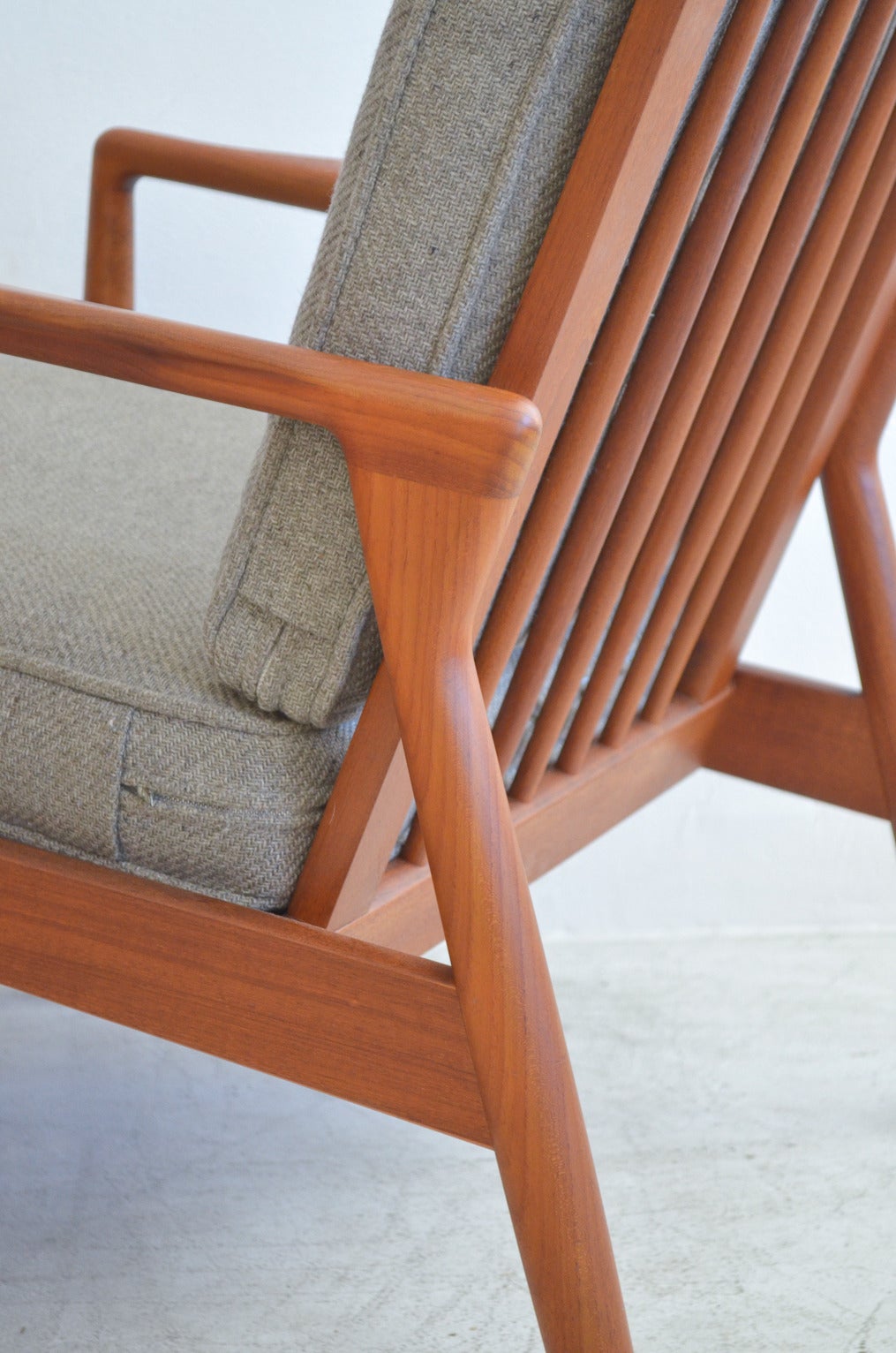Pair of Teak Danish Lounge Chairs with Grey Wool Tweed Fabric at 1stDibs