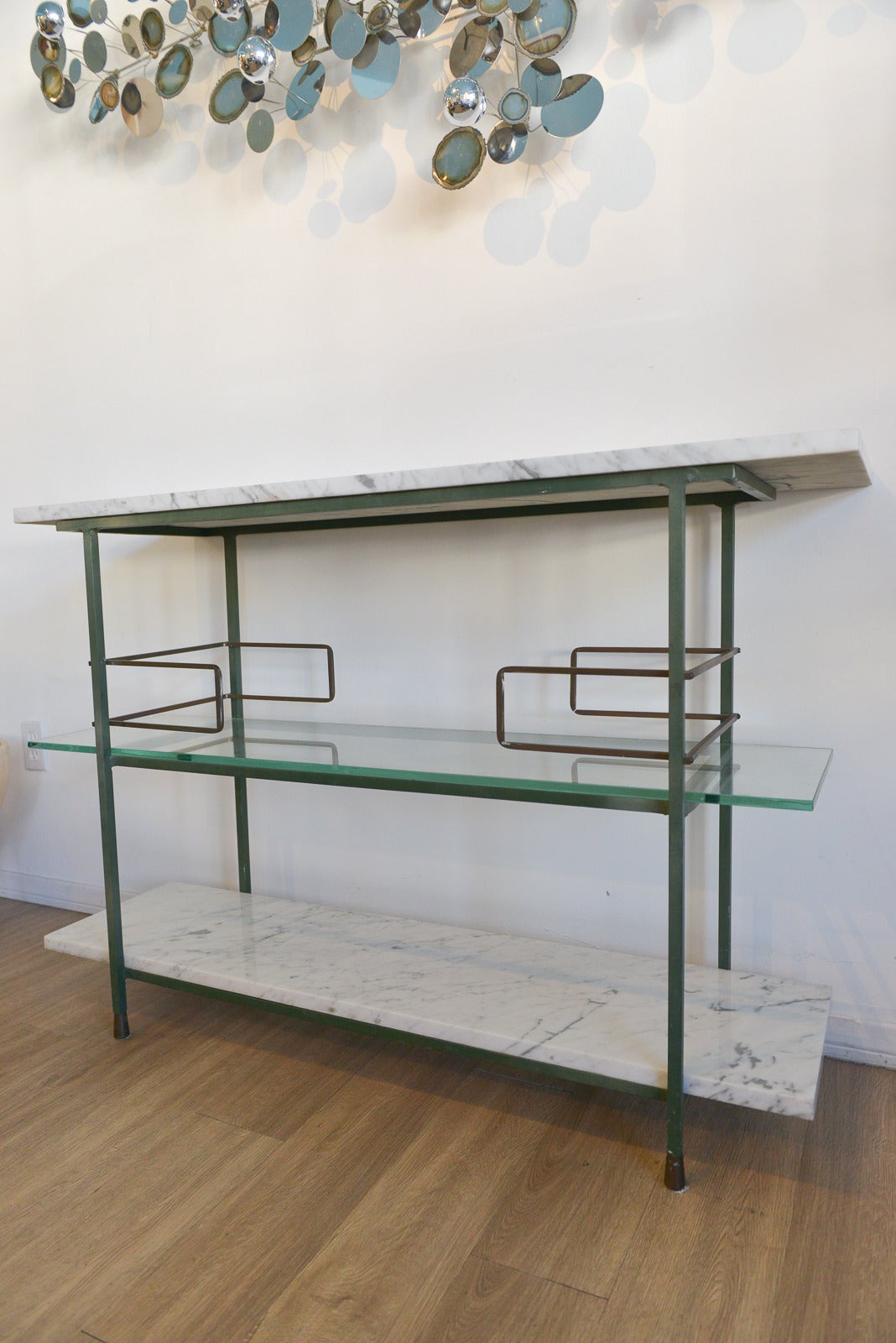 Mid-Century Modern Vintage Salterini Italian Marble and Glass Console or Bar