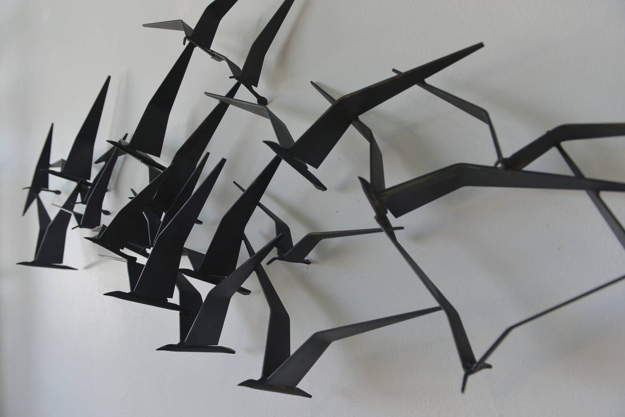 Mid-Century Modern Curtis Jere Birds In Flight Metal Wall Sculpture