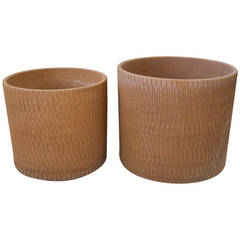 Pair of Gainey Ceramics Retro Sgraffito Planters