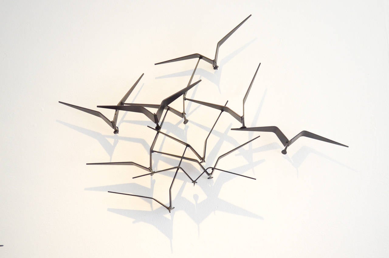 Mid-Century Modern Rare Curtis Jere Birds in Flight Double Set Wall Sculpture