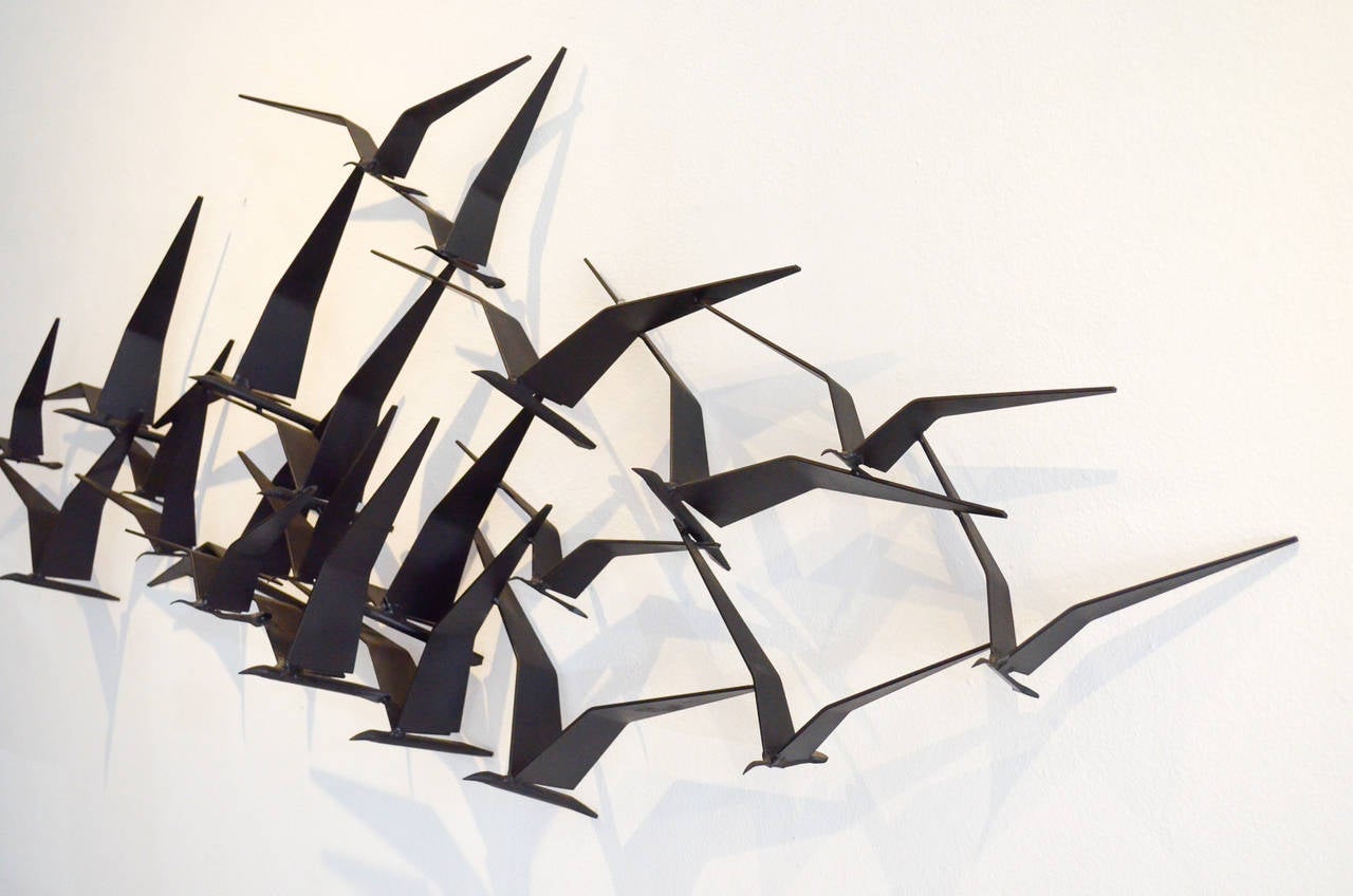 Rare Curtis Jere Birds in Flight Double Set Wall Sculpture In Excellent Condition In Costa Mesa, CA