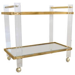 Hollywood Regency Lucite and Brass Bar or Serving Cart