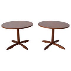 Pair of Walnut Pedestal Base Side Tables 12