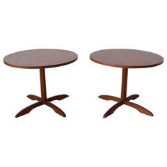 Pair of Walnut Pedestal Base Side Tables