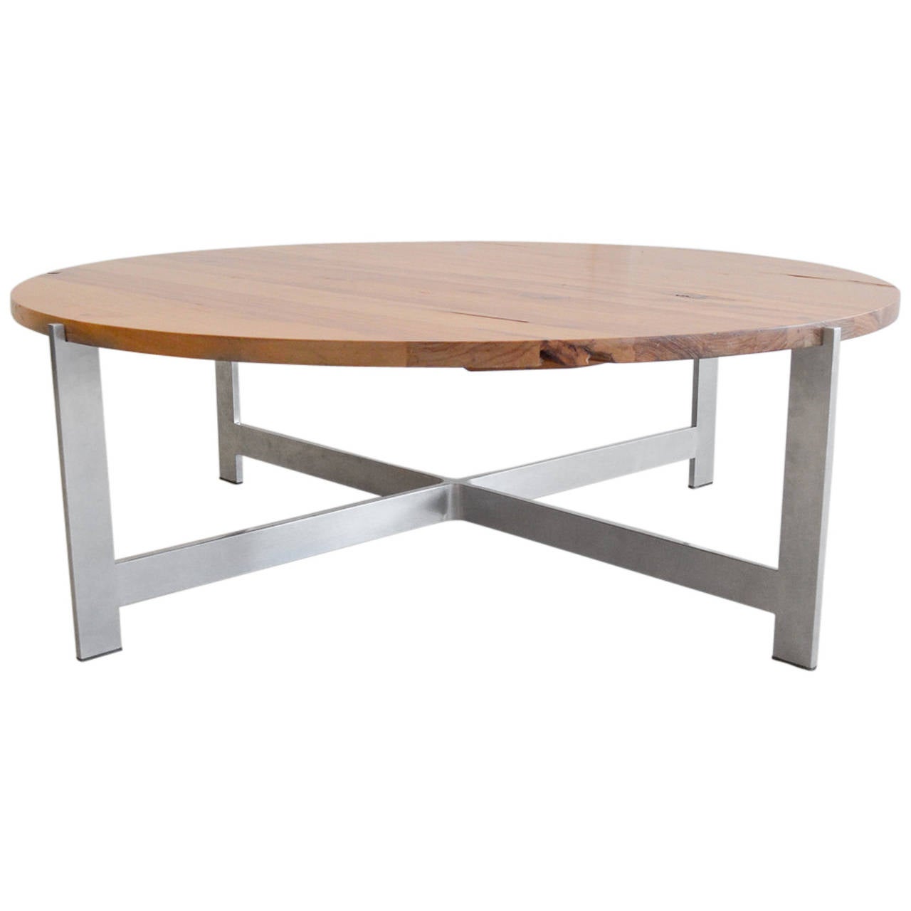 Round Wood Coffee Table With Aluminum X Base