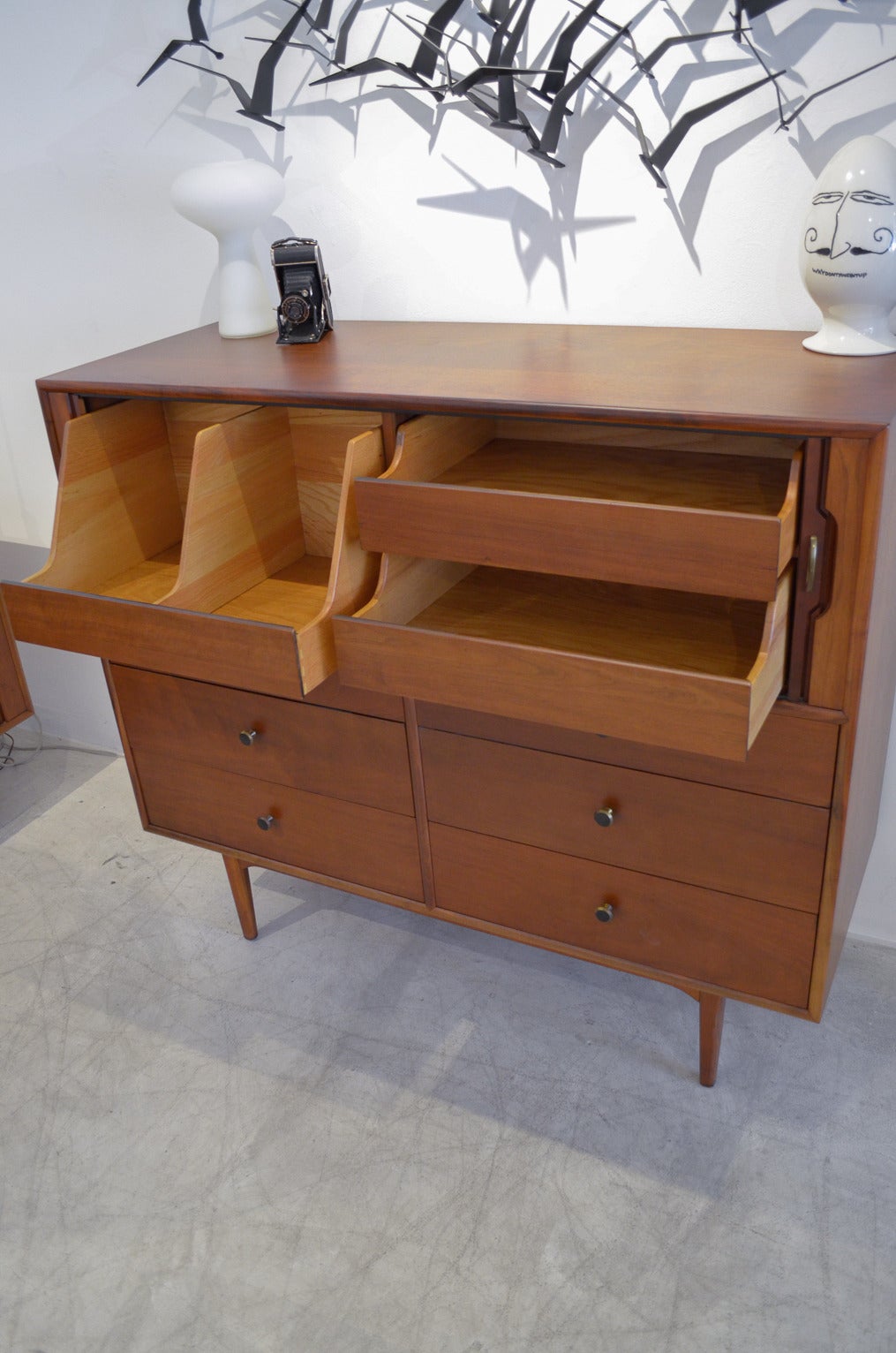 American Exceptional Tambour Door Walnut Highboy Dresser by Kipp Stewart