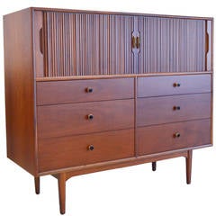 Exceptional Tambour Door Walnut Highboy Dresser by Kipp Stewart