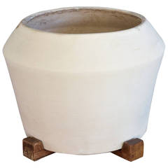 Vintage Bisque Planter with Wooden Base